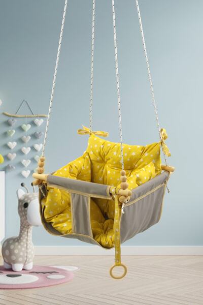 Bundera Wag Swing Gri Çocuk Ahşap Salıncak Bebek Hamak Ev Tavan Bahçe Salıncağı