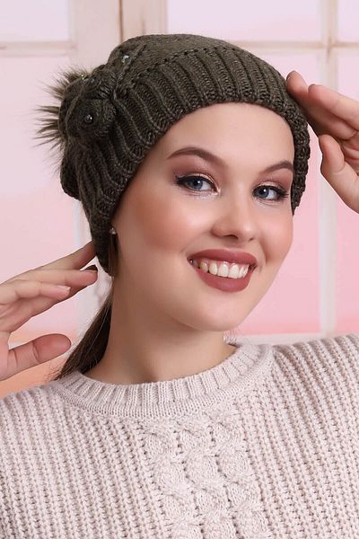 Deafox Rose Detailed Khaki Women's Beret