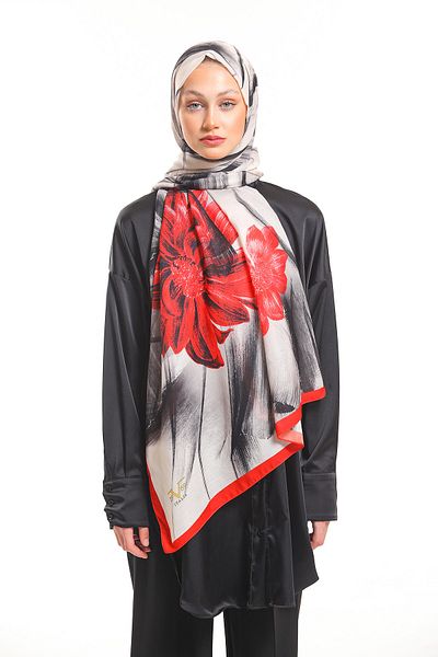19V69 ITALIA Cream Red Shawl Geometric Floral Pattern Pavia Series with Scarf Hanger 90x200 Cm