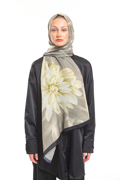 19V69 ITALIA Mink Cream Shawl Geometric Floral Pattern Pavia Series with Scarf Strap 90x200 cm