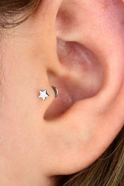 Vilma Aksesuar Tragus Cerrahi Çelik Yıldız Piercing (6mm) Gümüş Renk