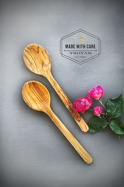 TROYA 2 Pieces of 16 Cm Olive Wood Food SpoonsNatural, Healthy and High Quality Handcrafted