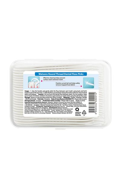 Watsons Raund Thread Dental Floss Picks Mint 50 Pieces