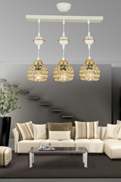 Genel Markalar Sıralı Beyaz 3'lü Kristal Aşağı Bakan Lüks Avize