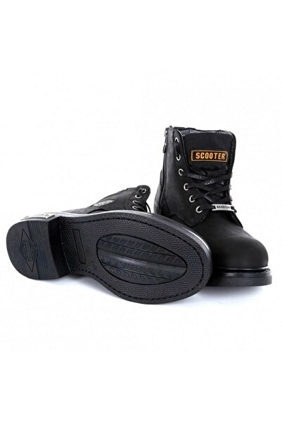 Scooter M5121 Γνήσιες Δερμάτινες Μαύρες Χειμερινές Μπότες Unisex με φερμουάρ
