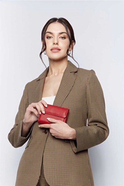 Aka Deri 445 100% Genuine Leather Women's Wallet Red