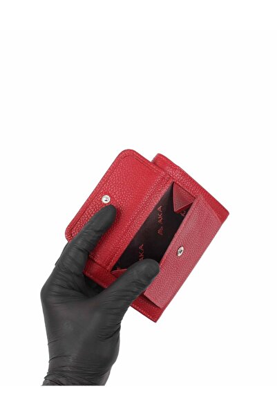 Aka Deri 445 100% Genuine Leather Women's Wallet Red