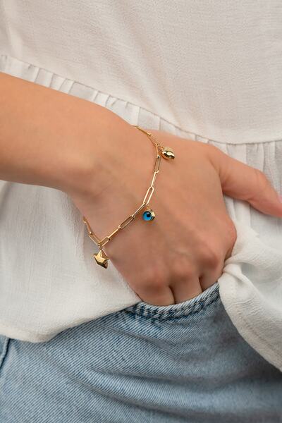 GençTaş Kuyumculuk 14 Ayar Altın Nazar Göz Detaylı Ataç Bileklik