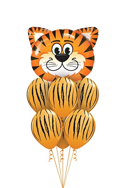Trend Hediye Sepeti Safari Temalı Kaplan Figürlü Folyo Balon Seti , Safari Do...