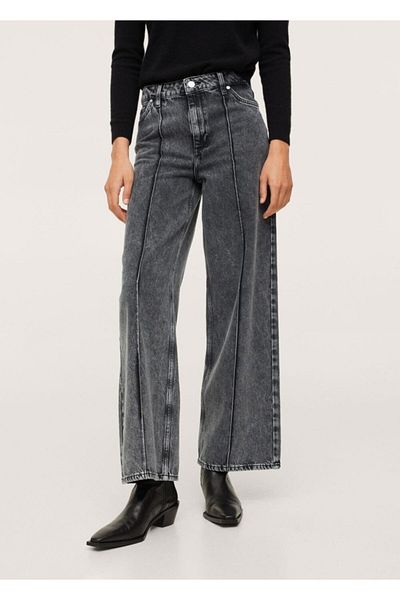 MANGO Woman Γυναικείο Γκρι ψηλόμεσο τζιν παντελόνι Culotte