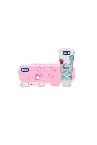 Chicco مجموعة فرشاة الأسنان الوردية