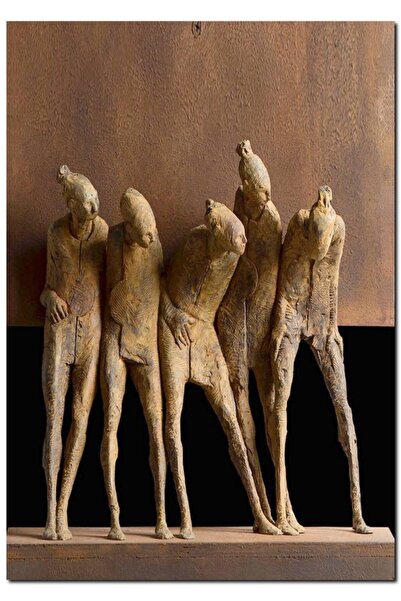 Cakatablo Ahşap Tablo Meraklı Kadınlar Çamur Heykelleri Duvar Tablosu (50X70 ...