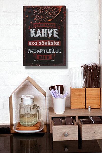 NT Handmade 3 Boyutlu Ahşap Tablo - Yeteri Kadar Kahve Mutfak Konsepti Cafe I...