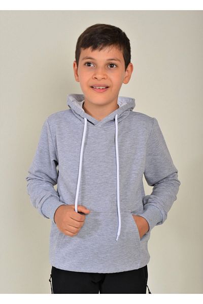 KİDSPİTİRCİK Hanorac unisex pentru copii, gri cu glugă, din bumbac pieptănat, 4 sezoane