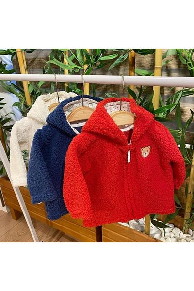 PATSAN Plush Fleece Baby Hooded Cardigan Red Wellsoft