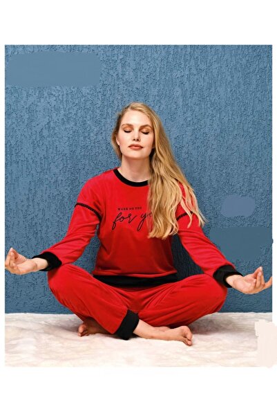 Altınay Mihra 1584 Women's Winter Velvet Pajama Set - Red
