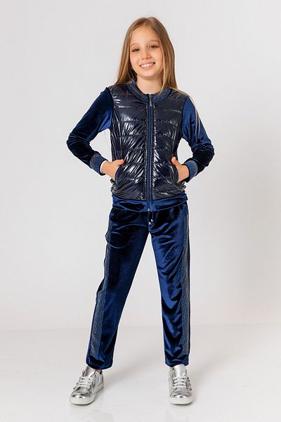 incity Girl's Navy Blue Velvet Tracksuit Set