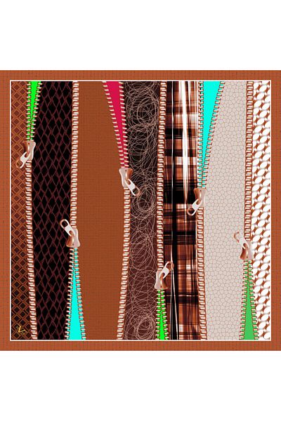 19V69 ITALIA Tan Brown Twill Scarf Abstract Patterned Gold Series 90x90 cm