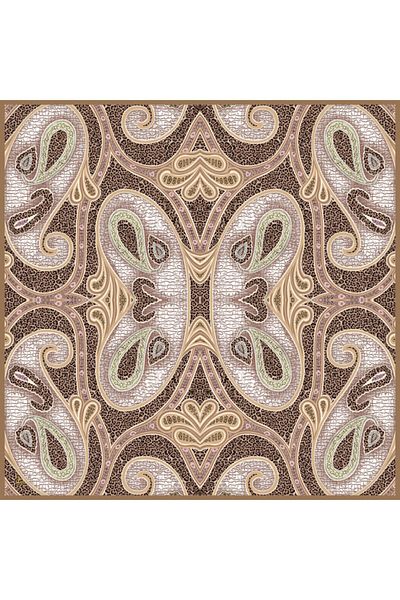 19V69 ITALIA Mink Cream Italian Chiffon Scarf with Mandala Pattern 140x140 cm