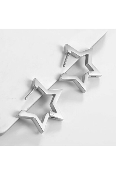TREND COLLECTİON Kadın Erkek Gümüş Yıldız Model Çelik Küpe