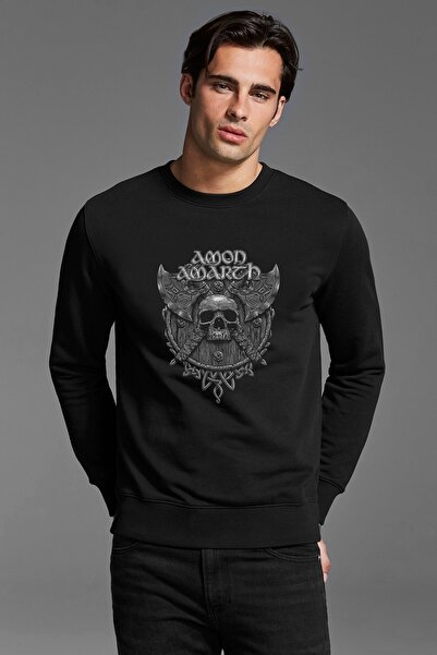 Collage Amon Amarth Skull 2 Štampano crna muška Pleteno majica dugih rukava
