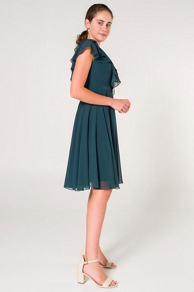 SpringStore Emerald Collar Flounced Chiffon Evening Dress