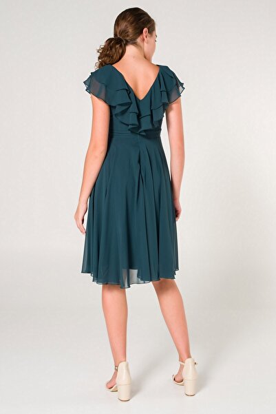 SpringStore Emerald Collar Flounced Chiffon Evening Dress