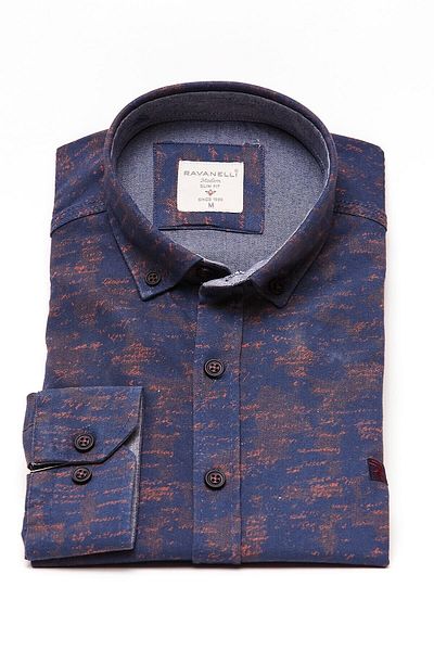RAVANELLI Μακρυμάνικο πουκάμισο με εμπριμέ Navy Blue Slim Fit