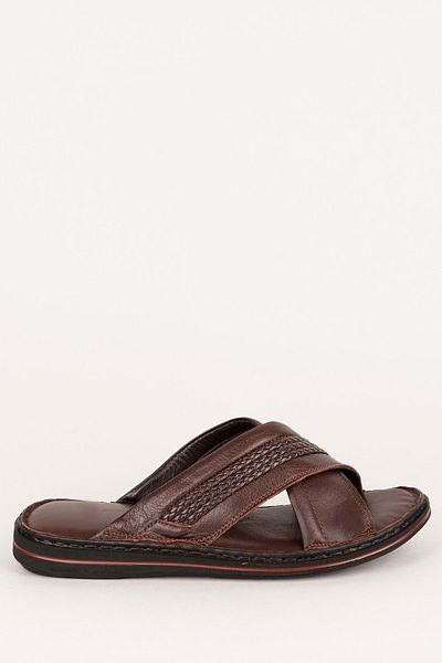 Gondol Men's Genuine Leather Comfort Soft Sole Daily Slippers Kml.173 - Brown - 45