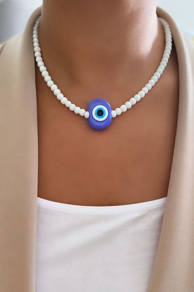 Clare's Store Colorful Evil Eye Bead Necklace