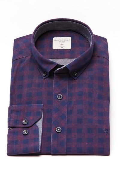 RAVANELLI Baskılı Bordo Slim Fit Uzun Kol Gömlek