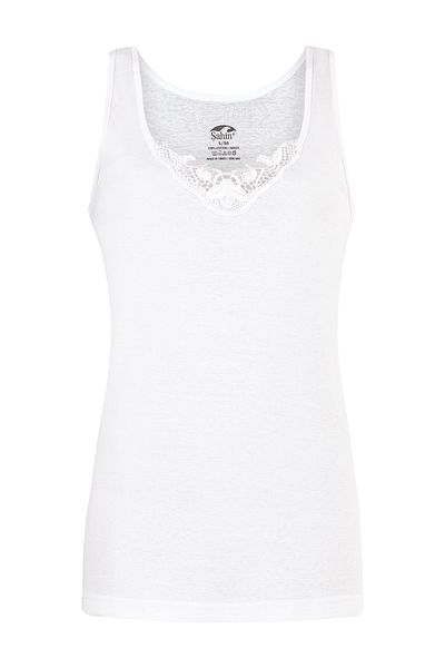 Şahin Women's Thick Strap Guipure Collar White Undershirt Shn30060
