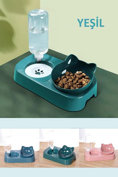 TechnoSmart Cat Dog Food and Water Bowl with Bowl Automatic Water Dispenser Large Size Storage