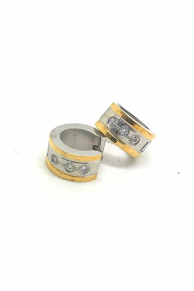 Erer Gümüş Steel 3 Jewels Yellow White Hoop Earrings