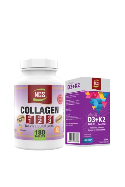 NCS Vitamin D3 K2 2O ml Collagen Collagen Type 1-2-3 Hyaluronic Acid Glutathione 180 Tablets