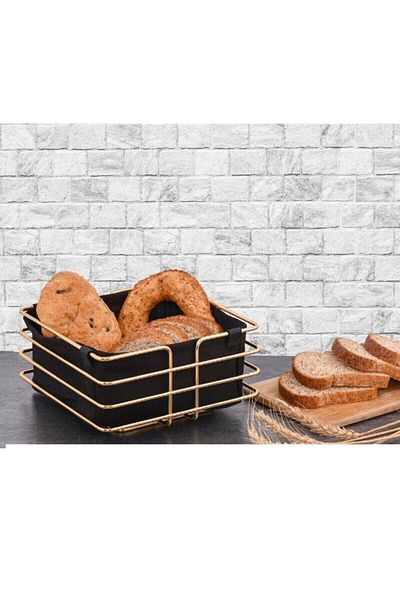 KAYA PAZARLAMA Square Gold Bread Holder Fabric Square Bread Holder with Metal Strip