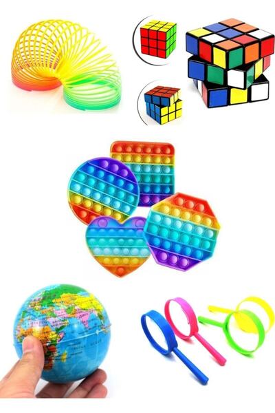 Biotech Eğitici Stres Oyuncak Seti 1 Popit 1 Stres Yayı 1 Zeka Küpü 1 Renkli Büyüteç 1 Stres Topu