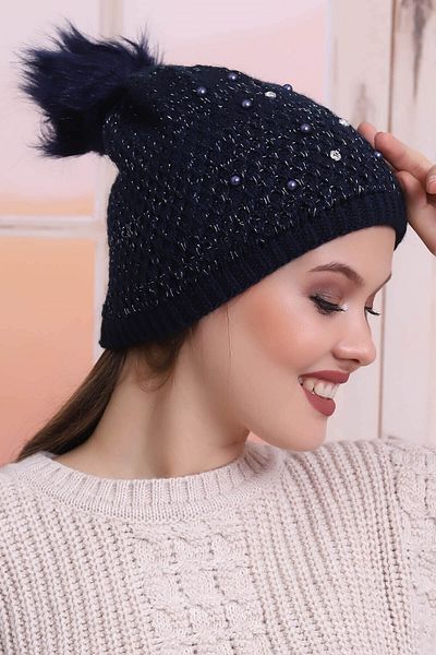 Deafox Тъмносиня дамска барета с детайли от камъни