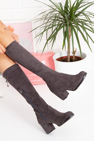 irmona Happy Grey Suede Stretch μπότες κάτω από το γόνατο