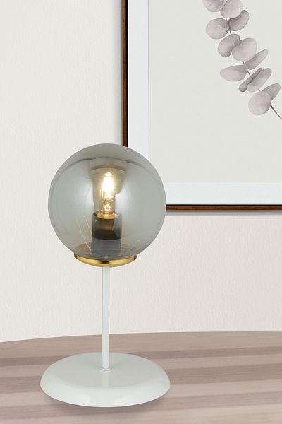 Kraliçe Luxury Chandelier - White Table Lamp, Smoked Glop Glass