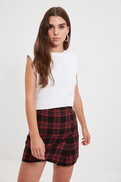 Trendyol Collection Piros duplasoros kockás mintás mini szőtt szoknya TWOAW21ET0589