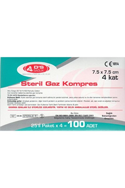 DS Sağlık 7.5x7.5cm Steril Hidrofil Gazlı Bez Gkp04 4 Kat 100lü