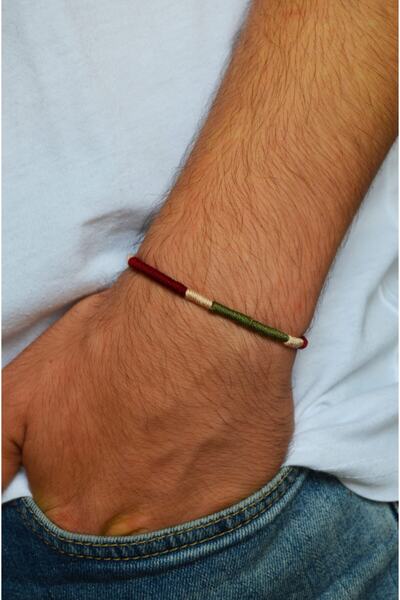 Bidüğüm Erkek Etnik Motif Bileklik, El Emeği, Ayarlanabilir Boyut, Kalıcı Ren...