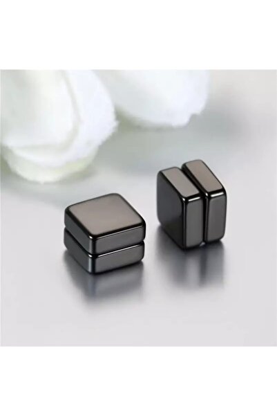 TakıConcept Deliksiz Mıknatıslı Çelik Kare Küpe Siyah