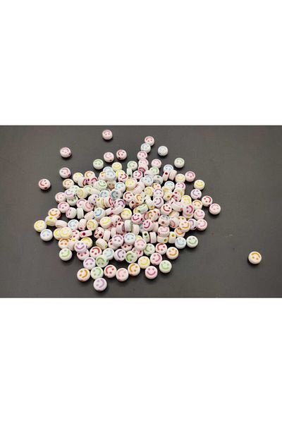 yiğit aksesuar 50 Pieces Flat Smiley Face Beads - Light Colored Jewelry Beads