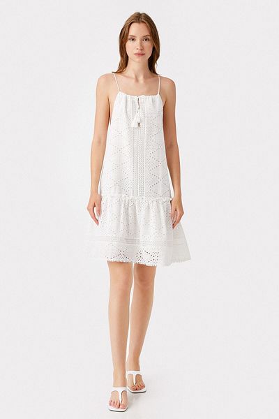 Koton Weißes Kleid aus Guipure-Spitze für Damen 1yak82860uw
