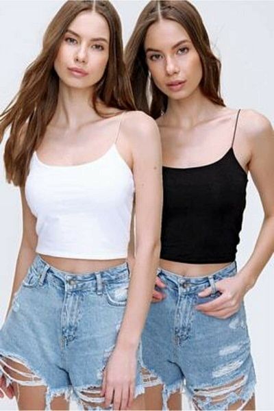alenmoda توب قصير بحمالات حبل للنساء قطعتين Hia