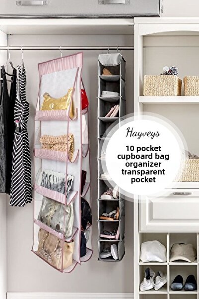 Hayveys Оранжева чанта-органайзер за гардероб с 10 джоба - прозрачен джоб E-8