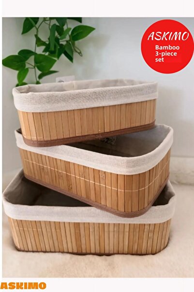 Askımo Deco&Style Bamboo 3-Piece Beige Basket Set - Bathroom and Make-Up Orga...