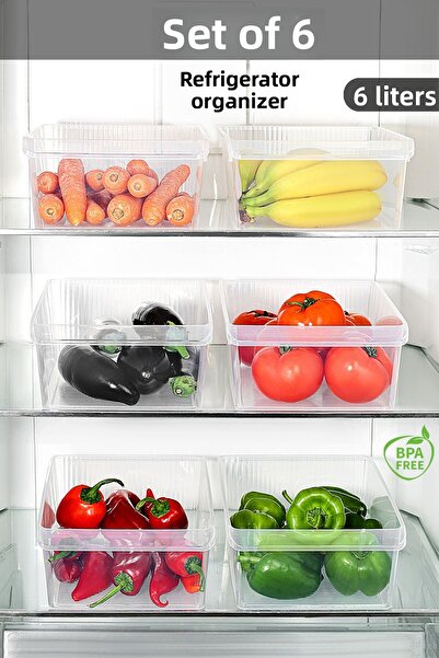 Meleni Home 6 buc Organizator pentru frigider în interiorul dulapului - Recipient pentru depozitare fructe și legume Coș organizator pentru frigider 6 litri